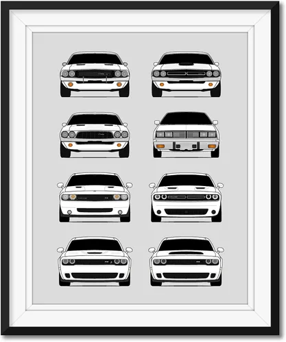 Vista 22 de Custom Car Posters Póster hecho a mano compatible con Dodge Challenger Generations e impresión de Challenger SRT, multicolor, impresión metálica