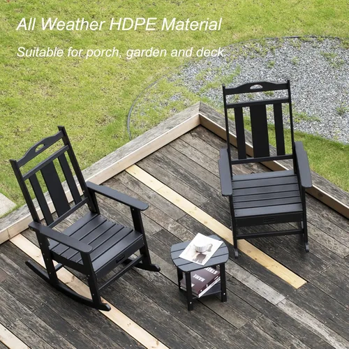 Vista 6 de nalone Juego de sillas mecedoras para exteriores de 2 piezas, silla mecedora resistente a todo clima de HDPE para porche, silla mecedora de patio