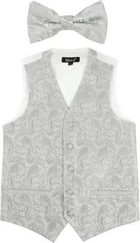 Vista 55 de Alizeal Conjunto de 2 piezas de corbata de lazo preatada de jacquard de cachemira con estampado floral clásico para niños