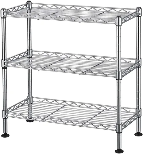 Vista 6 de Estantería de 3 niveles, estantería de alambre ajustable, estante de almacenamiento resistente, estante de esquina de metal para cocina, sala