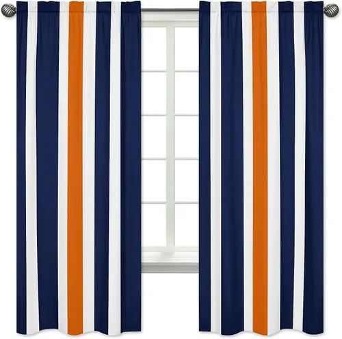 Vista 6 de Sweet Jojo Designs Paneles de tratamiento de ventanas azul marino, verde lima y blanco para colección de rayas, juego de 2