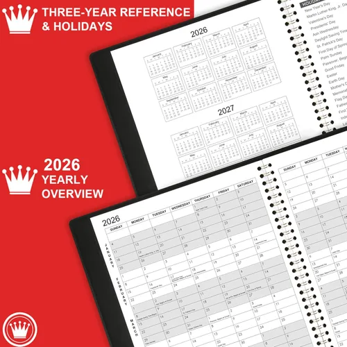 Vista 5 de Agenda mensual 2026/Calendario - Ene 2026 - Dic 2026, Agenda mensual 2026, 12 meses, piel sintética, 8.86" x 11.4", 15 páginas de notas