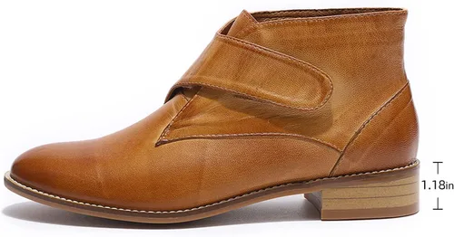 Vista 2 de Mona flying Botines de cuero cómodos para mujer, botas cortas de vestir de tacón bajo
