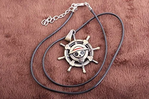 Vista 4 de Collar de una pieza con colgante de aleación de sombrero de paja de esqueleto Luffy, Metal