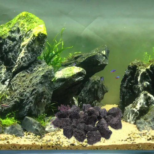 Vista 8 de IMIKEYA Black Stones 1 paquete de piedras naturales decorativas para paisajismo, rocas volcánicas para cuencos de fuego, hogueras, juegos de troncos