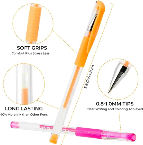 Vista 2 de Bolígrafos de gel para colorear para adultos, 88 colores, bolígrafos de gel con purpurina para artistas, 40% más de tinta con 88 recambios a juego