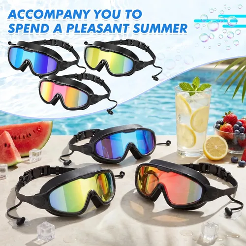 Vista 5 de Konohan Paquete de 3 gafas de natación para adultos, gafas anchas sin fugas, antiniebla, con clips para la nariz, tapones para los oídos