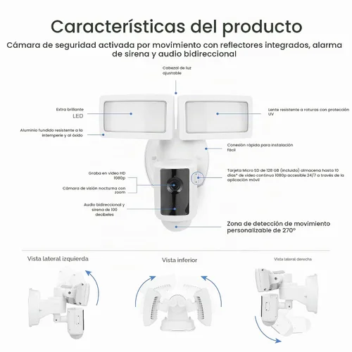 Vista 6 de Feit Electric SEC3000/CAM/WIFI Cámara de seguridad LED inteligente para exteriores con sensor de movimiento, audio bidireccional, reflector de 39