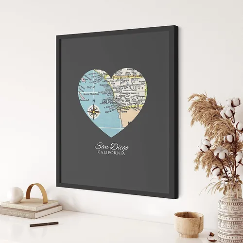 Vista 4 de ART FOR THE MASSES Estampado de corazón de mapa de San Diego, sin marco, decoración de pared y hogar, 8 x 10 pulgadas