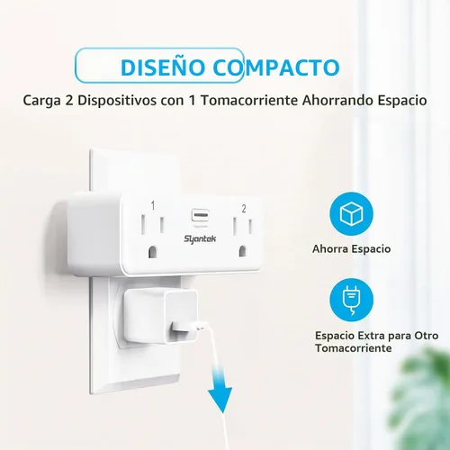 Vista 4 de Syantek - Interruptor de toma de corriente con control remoto con 2 tomas de control independientes, juego de interruptor de luz remoto inalámbrico