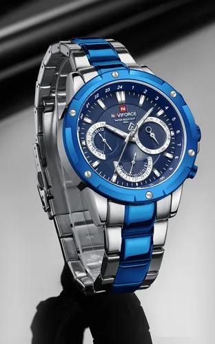 Vista 3 de NAVIFORCE Relojes deportivos para hombre, de acero completo, reloj de cuarzo para hombre, fecha, semana, resistente al agua, reloj militar