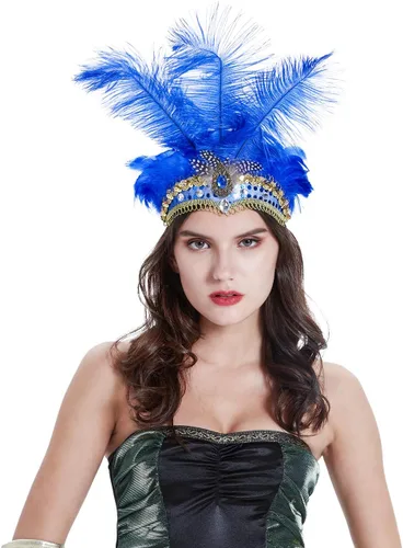 Vista 5 de Famvos Diadema de plumas de carnaval Showgirl (azul, talla única)