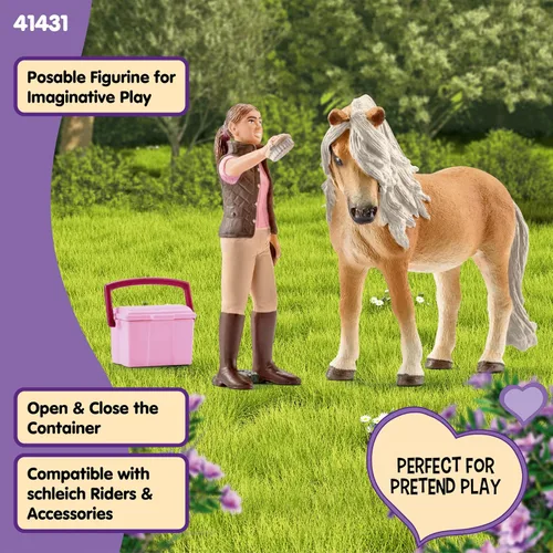 Vista 3 de Schleich Horse Club Horse Toy para niñas y niños a partir de 5 años, novio con pony islandés