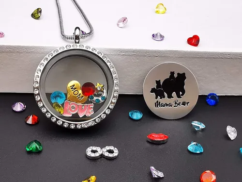 Vista 3 de Collar con colgante para mamá, medallón flotante con 24 piedras natales y abalorios para mujeres y niñas, regalo para madre