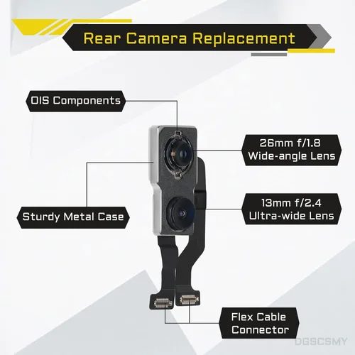 Vista 2 de Para iPhone 11 Reemplazo de cámara trasera OEM Modele 12MP Principal Lente Trasera Piezas con Lente Ultra Wide OIS HDR Fotos 4K Video Flex Cable Fix