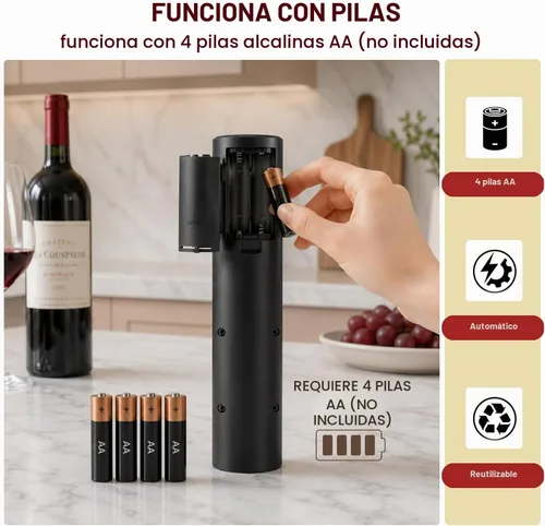 Vista 2 de COKUNST Abrebotellas de vino eléctrico, funciona con pilas, con cortador de papel de aluminio, removedor de sacacorchos con botón de un solo clic
