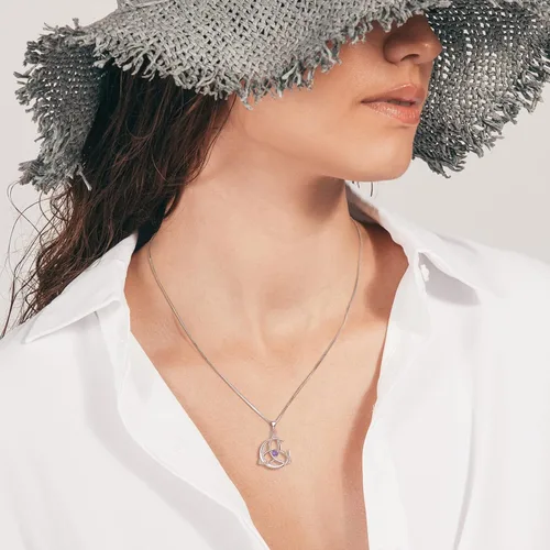 Vista 2 de YL Collar de nudo celta de plata de ley 925 con colgante de luna y piedras preciosas para mujer