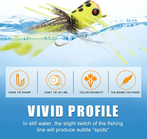 Vista 2 de Kit de señuelos para pesca con mosca, moscas para pesca con mosca seca, moscas de pesca con mosca superior, panfish Bluegill Popper Bait Bug