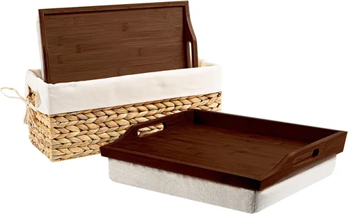 Vista 9 de ROSSIE HOME Bandeja de Cama de Madera Escritorio para Regazo - Juego de Dos - con Cesta de Almacenamiento de Jacinto - Buffalo Check - Se Adapta a