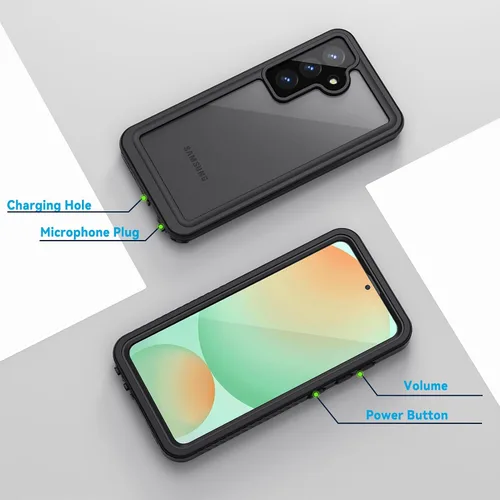 Vista 6 de Lanhiem Funda para Samsung Galaxy S24 FE, IP68 impermeable a prueba de polvo con protector de pantalla integrado, funda protectora de cuerpo Negro