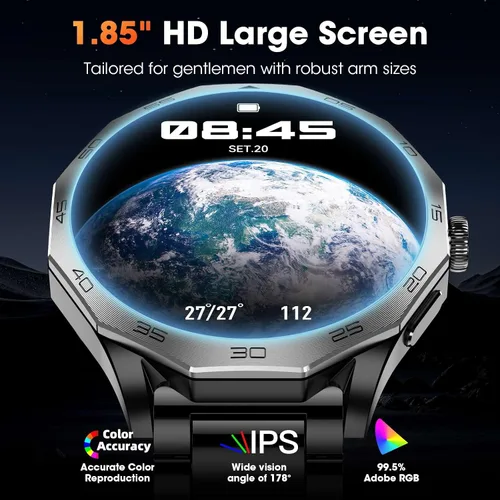 Vista 10 de Reloj inteligente militar para hombre, pantalla HD Ultra de 1.85 pulgadas, pantalla táctil, batería de 710 mAh, relojes inteligentes para Android