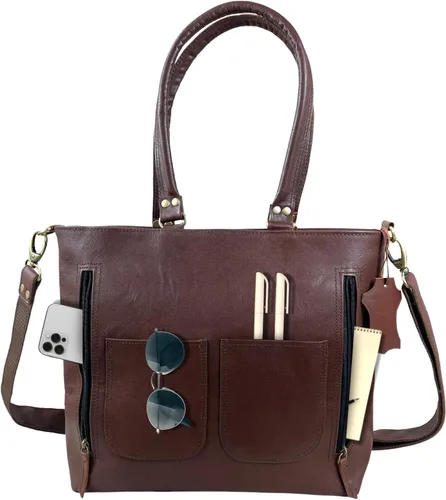 Vista 7 de Madosh - Bolso bandolera de piel auténtica para mujer, color marrón, Marrón