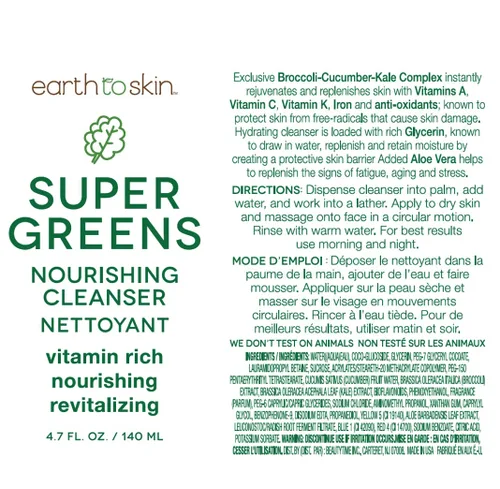Vista 6 de Earth To Skin Super Greens Limpiador facial nutritivo, enriquecido con vitaminas, lavado facial diario para todo tipo de piel (4.7 onzas líquidas)