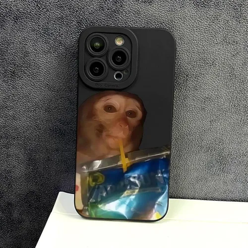 Vista 2 de Trendy Monkey - Funda para teléfono compatible con iPhone 16/15/14/13/12/11 ProMax con llavero gratis, accesorios divertidos de meme de mono, funda