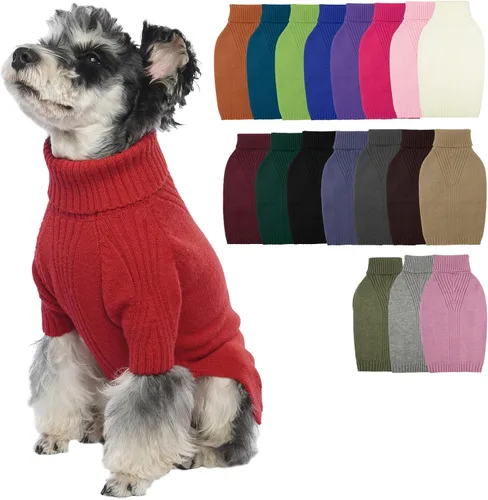 Vista 36 de IECOii Suéter de perro salchicha de cuello alto para perros pequeños, medianos y hembras, elástico y transpirable, abrigo de punto cálido, para Negro