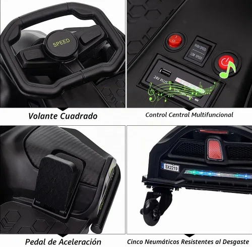 Vista 2 de Coche de deriva para niños de 12 V, motor eléctrico 7ah de 45 W, velocidad Negro