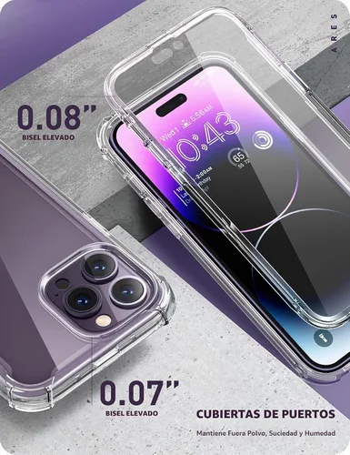 Vista 6 de i-Blason Ares - Funda para iPhone 14 Pro Max de 6.7 pulgadas (2022), funda transparente resistente de cuerpo completo con protector de pantalla
