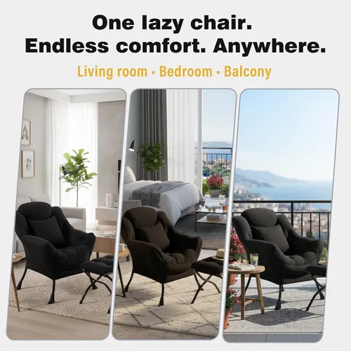 Vista 7 de Silla perezosa con otomana, moderna silla de descanso con reposabrazos y una almohada, juego de silla de sofá de ocio, silla de lectura