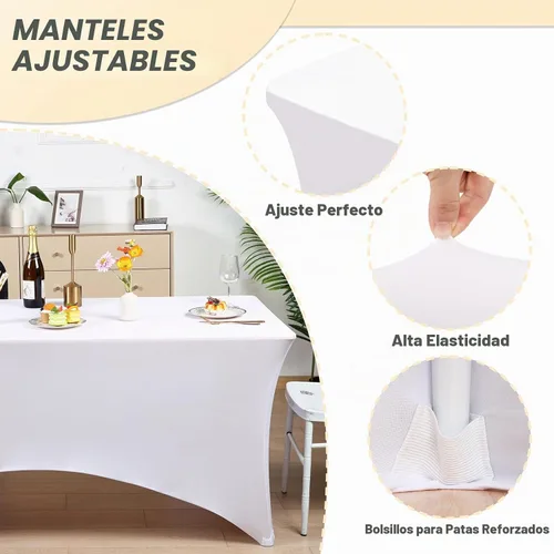 Vista 2 de Fixwal Paquete de 10 Cubiertas de Mesa de Spandex de 6 Pies para Mesas de 6 Pies, Mantel Rectangular Elástico Ajustado, Cubierta de Mesa de Patio