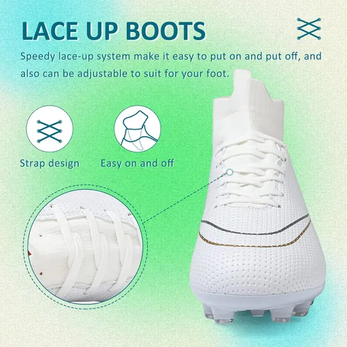 Vista 5 de GRESKY Tacos de fútbol para hombre y mujer, zapatos de fútbol para niño grande AG TF