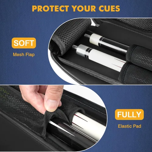Vista 2 de Estuche para taco de billar, estuche para palos de billar 2x2 con capacidad para 2 palos con 2 bolsillos con cremallera para accesorios, bolsa