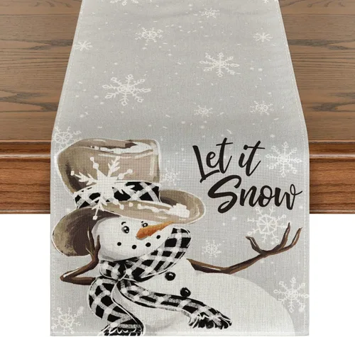 Vista 10 de Artoid Mode Camino de Mesa de Invierno Rojo Muñeco de Nieve Copo de Nieve Let it Snow, Decoración de Mesa de Cocina Comedor de Temporada Navideña