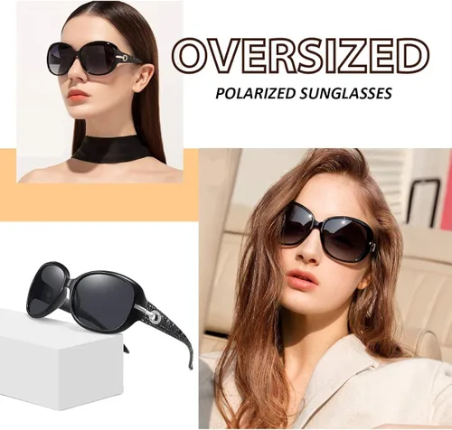 Vista 3 de Fullgren Gafas de sol polarizadas de gran tamaño para mujer, protección UV, moderno marco grande, gafas de sol para mujer