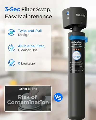 Vista 8 de Waterdrop 17UA 3 años Filtro de agua para debajo del fregadero, Sistema de filtración de agua para debajo del fregadero, Reduce PFAS, PFOA/PFOS