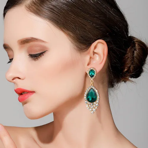 Vista 2 de BriLove - aretes de cristal para mujer, con diseño de lágrima