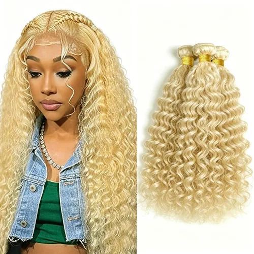 Vista 172 de P4613 Cabello humano rizado onda profunda marrón y paquetes mixtos 8 10 12 P4613 Ombre Marrón-Rubio-DP
