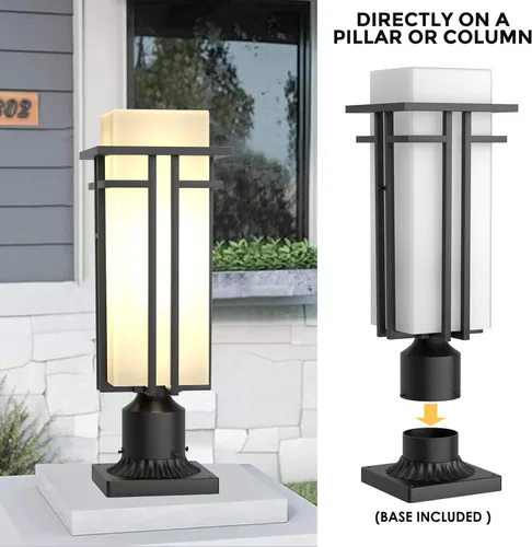 Vista 7 de Lámpara de poste al aire libre – Postes de lámpara de aluminio iluminación al aire libre, linterna de poste de luz al aire libre con base de montaje