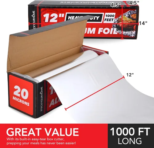 Vista 8 de Stock Your Home Rollo de papel de aluminio resistente, 1000 pies x 12 pulgadas de ancho, rollos de papel de aluminio antiadherente, papel