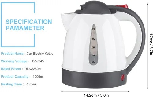 Vista 2 de Fdit Hervidor eléctrico portátil para automóvil, viaje por carretera, encendedor de cigarrillos DC12V/24V agua calentada, té, café, caldera, apagado