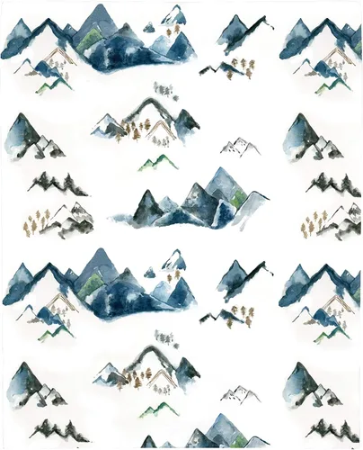 Vista 2 de NoJo Sábana bajera ajustable para cuna de acuarela de montaña súper suave, azul, verde, bronceado y blanco, azul, verde, tostado, blanco
