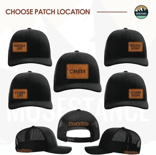 Vista 6 de Gorra de béisbol personalizada con parche de cuero de camionero de estilo 112 para hombres y mujeres, gorra de béisbol estructurada de 6 paneles