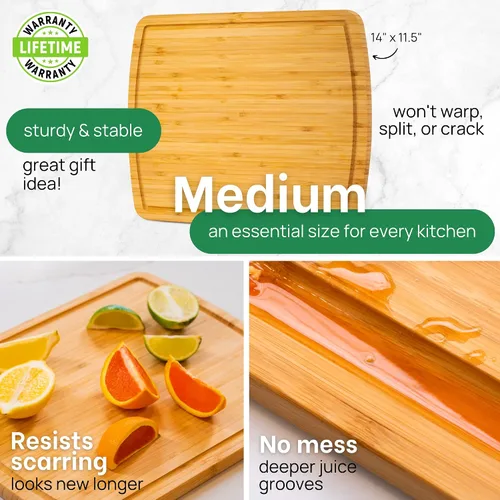 Vista 3 de GREENER CHEF Tabla de Cortar de Bambú de 15 Pulgadas con Reemplazos de por Vida - Tabla de Cortar de Madera Mediana para Cocina, Bloque