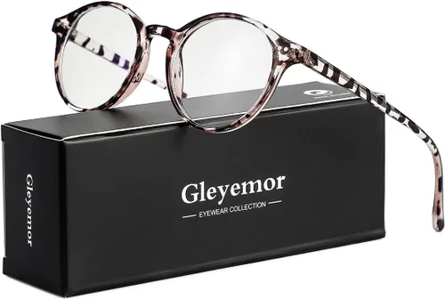 Vista 2 de Gleyemor Blue Light Glasses for Men Women, Vintage Round Frame Eyeglasses Leopardo