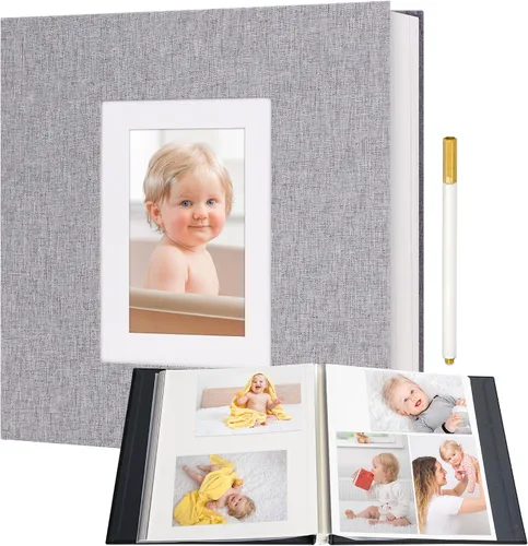 Vista 13 de Vienrose Álbum de fotos autoadhesivo para fotos de 2 x 3, 4 x 6, 5 x 7, 8 x 10 pulgadas, 40 páginas en blanco, cubierta de lino, libro de recuerdos