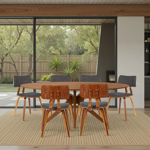 Vista 14 de Armen Living Jaguar Silla de comedor en tela de carbón y acabado de madera de nogal, acabado carbón/nogal, 20 pulgadas de profundidad x 18 pulgadas
