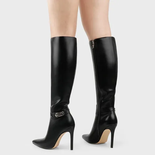 Vista 3 de COLETER Botas altas hasta la rodilla para mujer, con punta puntiaguda, hebilla de aguja, botas de vestir con cremallera